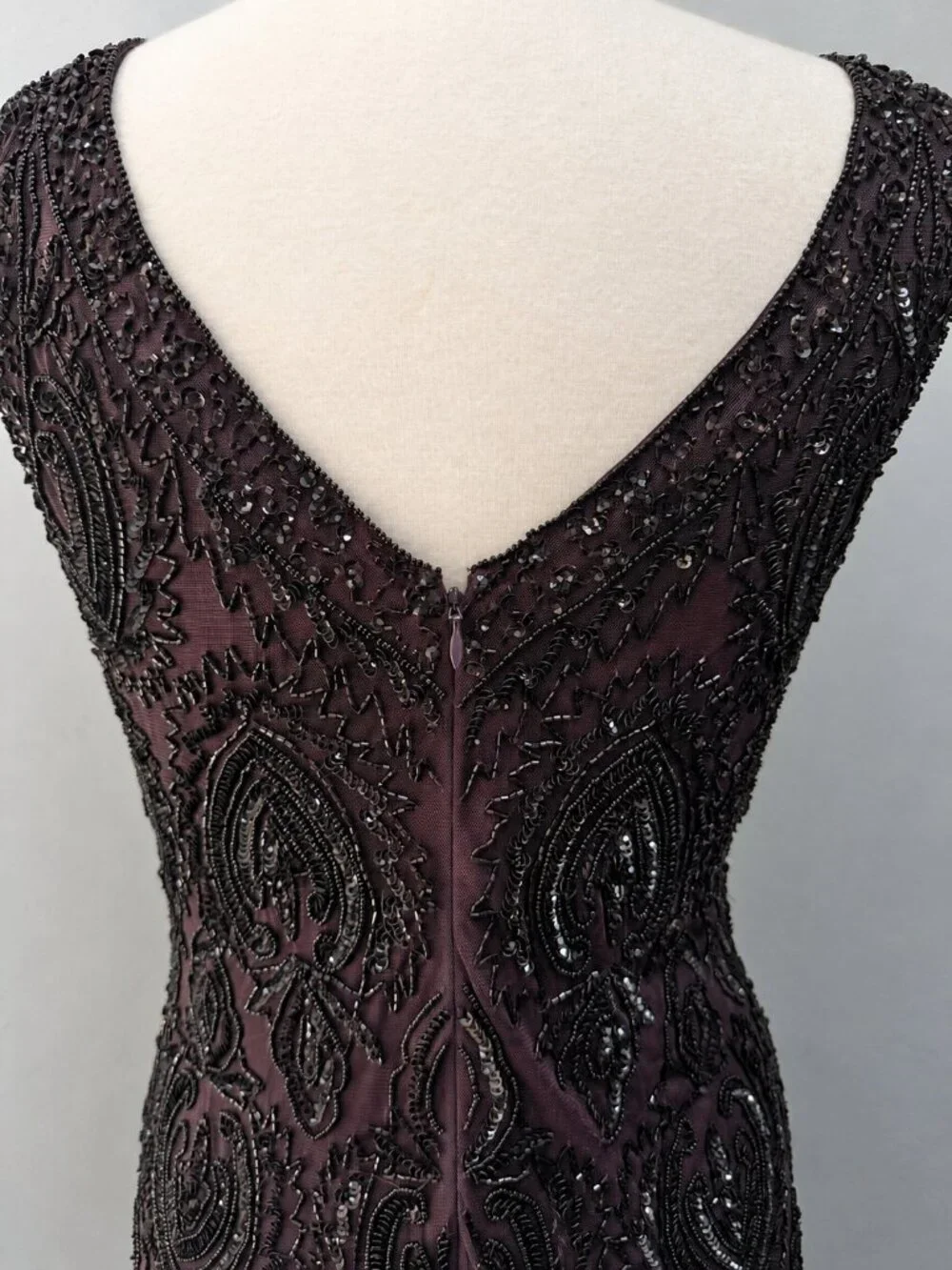 12P Plum Beaded Sequin Maxi Dress & Bolero Jacket Formal Flapper 20s Art Deco